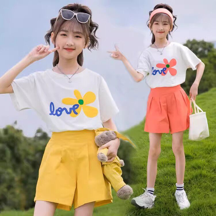 女童夏季短袖短裤两件套新款洋气