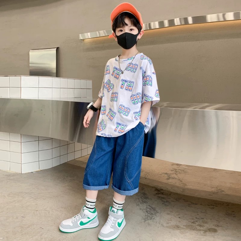 男童夏季薄款透气潮流休闲两件套