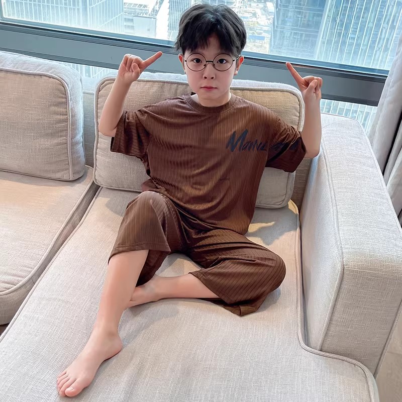男童夏季冰丝外穿家居服两件套