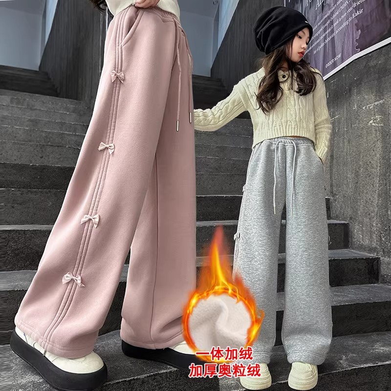 女童秋冬加厚一体绒直筒卫裤