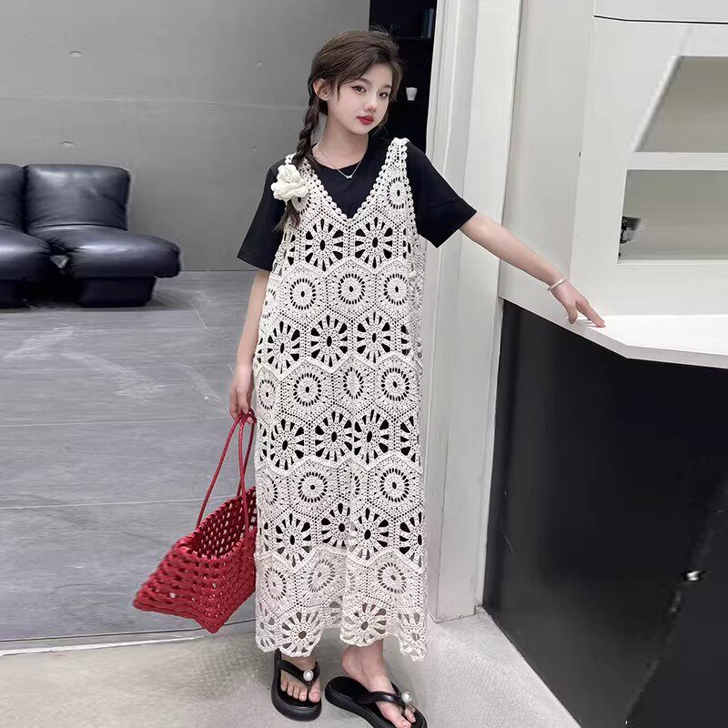 女童夏季镂空马甲连衣裙两件套