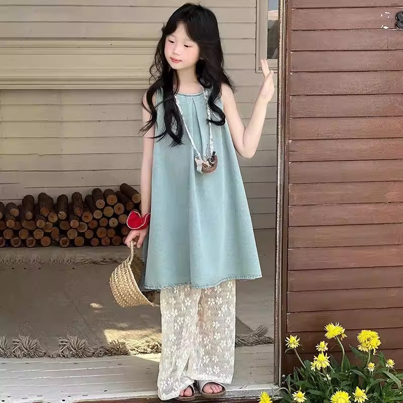 夏季女童蕾丝裤吊带背心套装