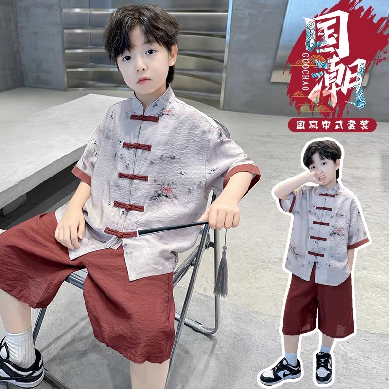 男童夏季汉服短袖盘扣两件套
