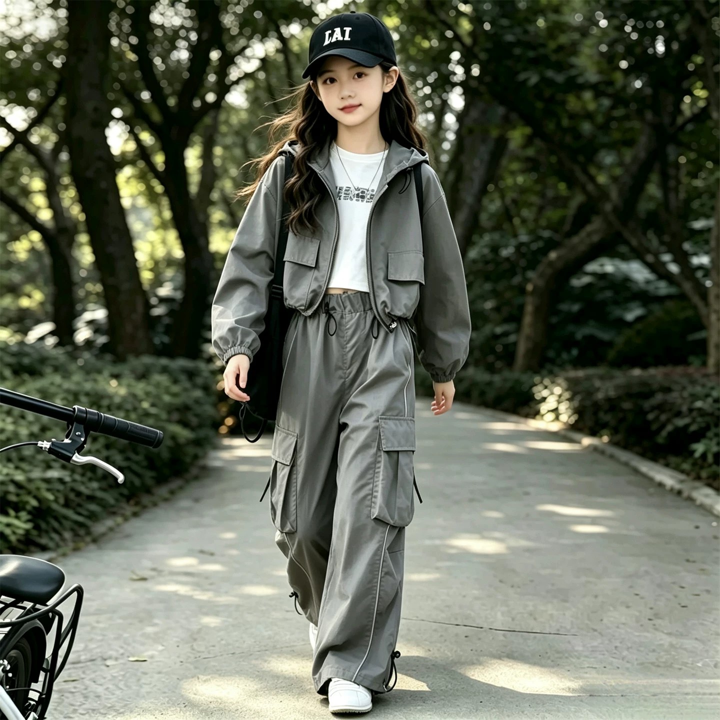 女童春秋新款工装裤两件套