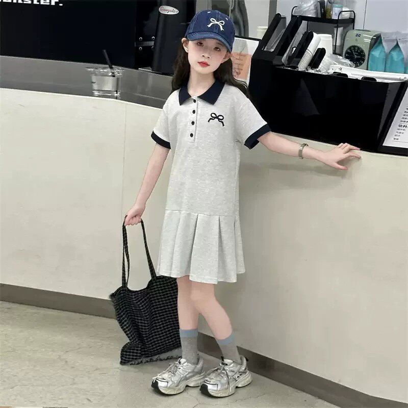 女童夏季学院风短袖POLO连衣裙潮