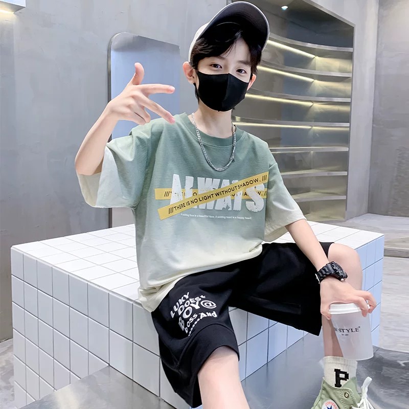 男童纯棉夏季短袖时髦洋气两件套