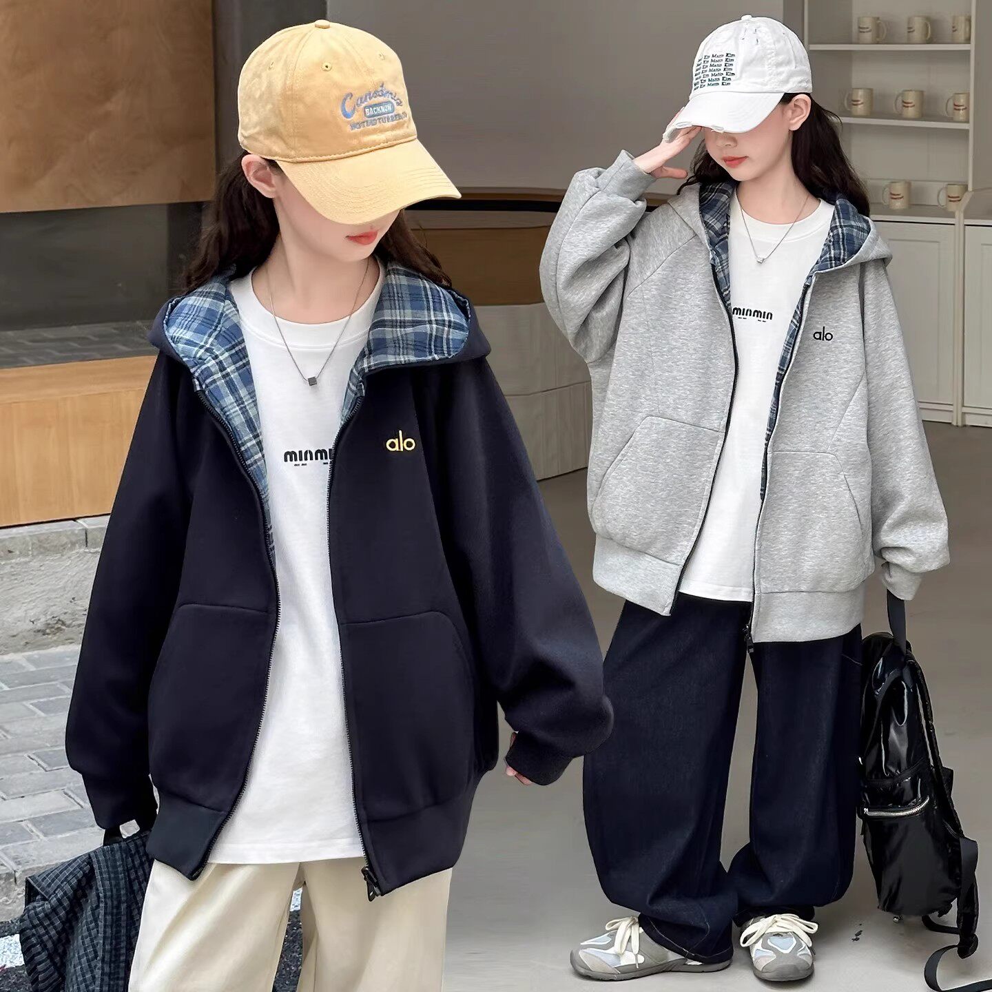 奥莱女童外套2025秋季新款韩版中大童连帽衫时尚双面穿拉链夹克潮