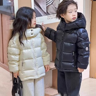 奥莱韩版儿童羽绒服男女光面免洗白鸭绒连帽百搭外套加厚时尚冬装
