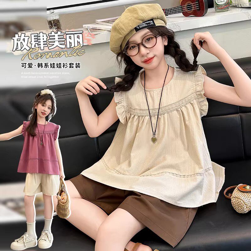女童夏季雪纺吊带短裤两件套