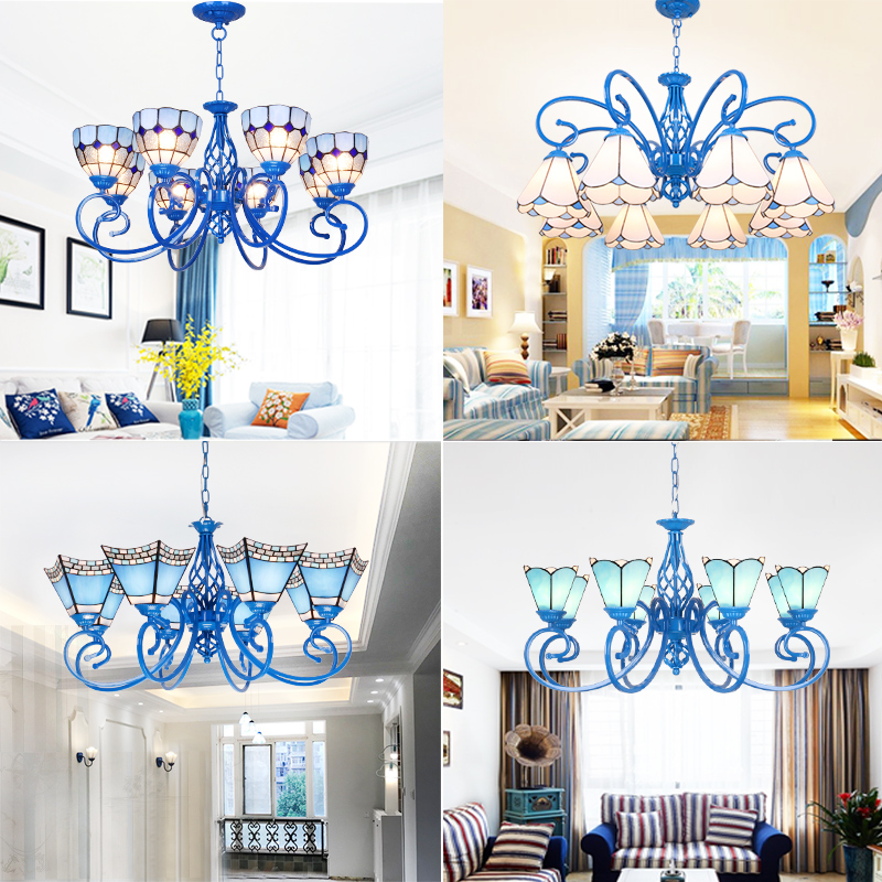 地中海风格吊灯客厅灯欧式田园创意个性卧室彩色灯罩装饰灯具