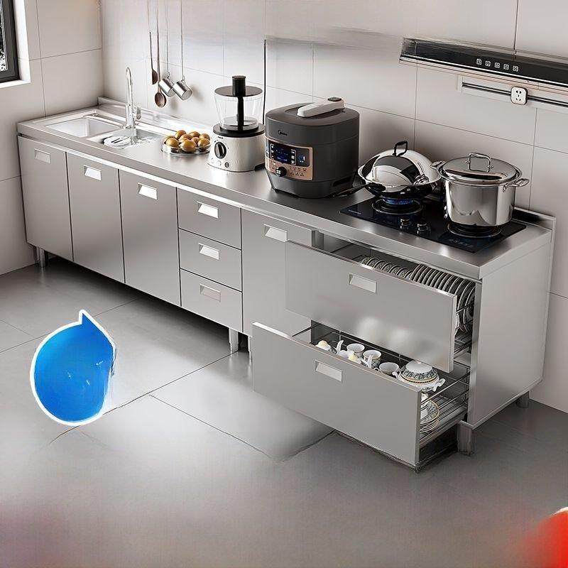 整体不锈钢厨房橱柜加厚灶台储物柜碗柜简易一体柜家用免安装