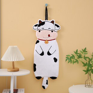 奶牛猫咪擦手巾挂式吸水速干可爱加厚手帕儿童卫生间大号毛巾定