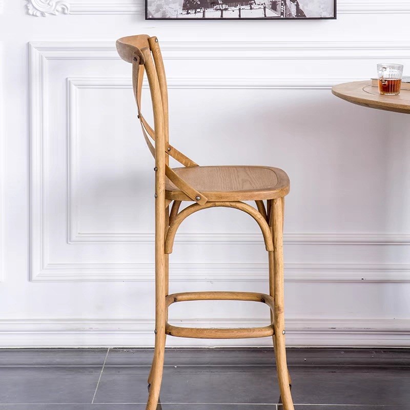 直供实木吧椅餐厅酒吧实木吧台椅餐椅现代简约创意交叉吧椅