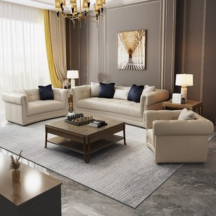 意式轻奢纳帕皮沙发 简约现代大小户型客厅 设计师整装三人位