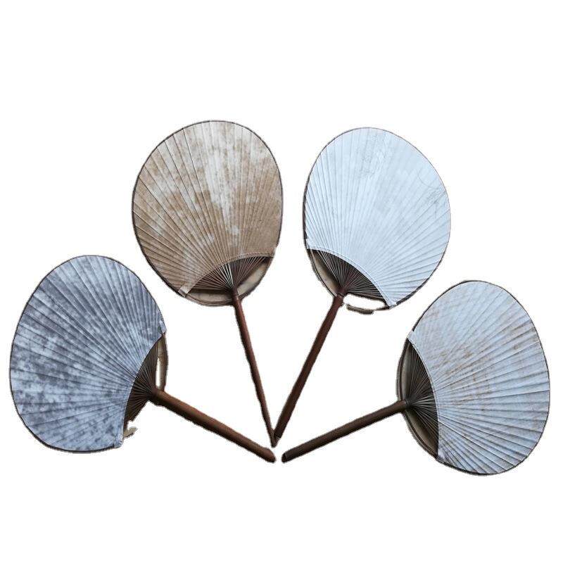 一根竹剖丝宣纸本色洒金面长圆柄本色柄黑手柄日式团扇四方扇