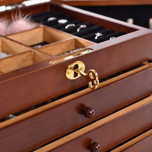 实木首饰盒带锁多功能公主欧式大容量饰品盒结婚送礼首饰收纳盒