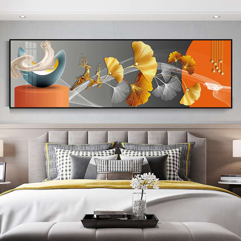 卧室床头装饰画主卧挂画温馨几何现代简约轻奢房间墙面墙壁画鹿图片