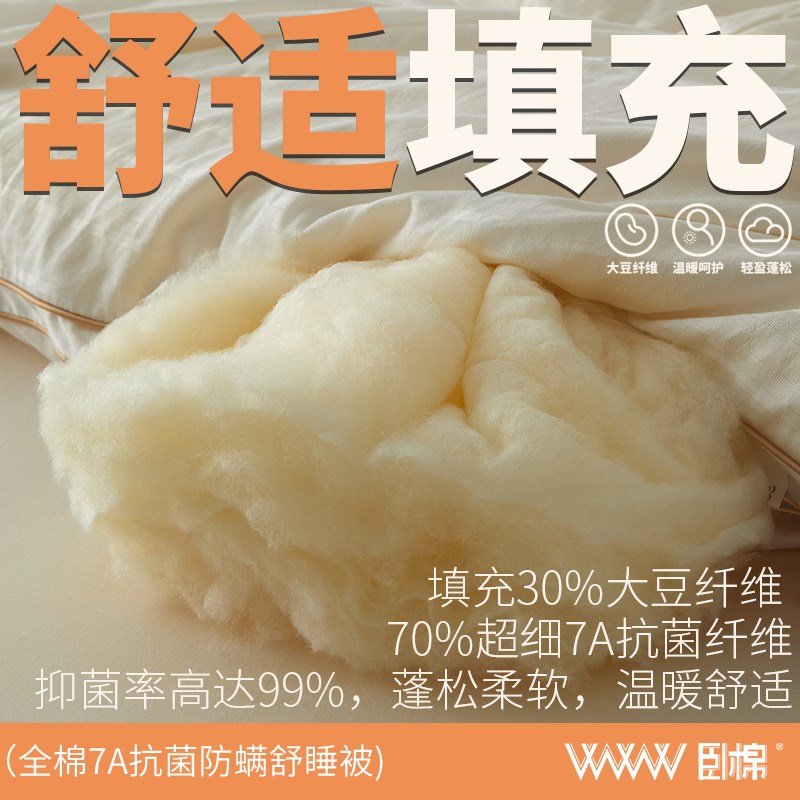 WWW/卧棉全棉30%大豆被贡缎提花春秋冬被轻奢保暖子母被芯 B0004