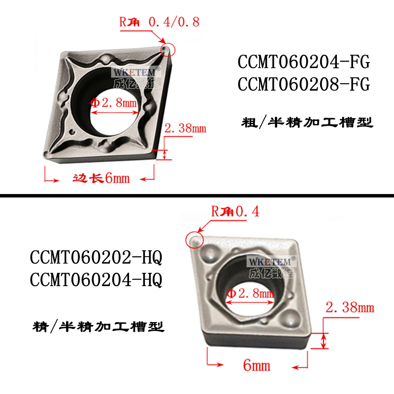 WKETEM陶瓷数控刀片菱形刀粒CCMT060202 04HQ TC FG MT钢件内孔刀