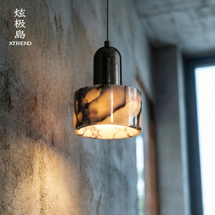 天然大理石床头吊灯意式轻奢极简创意高级感可升降卧室床头吊线灯