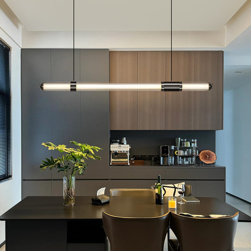 意式极简高级感一字玻璃餐厅吊灯