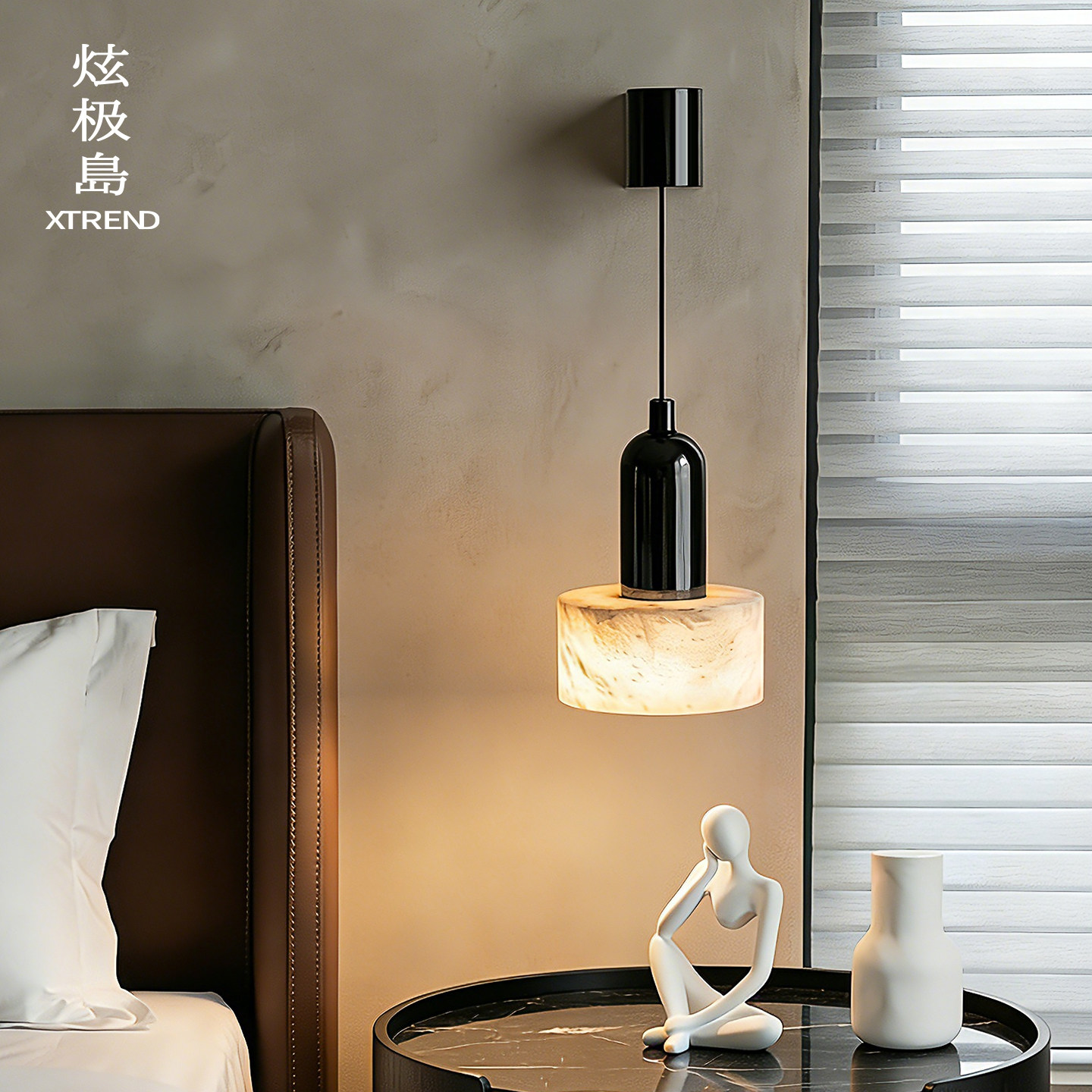 西班牙进口云石床头壁灯意式轻奢极简高级感可升降卧室背景墙壁灯