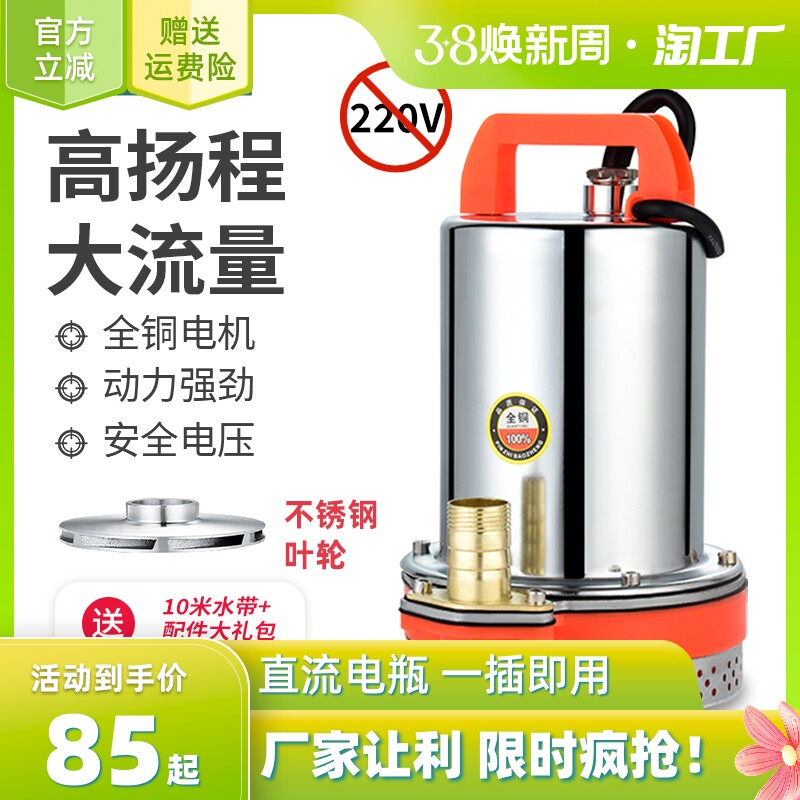 直流抽水泵家用电瓶车潜水电泵12v24v48v60v小型电动农用抽水机