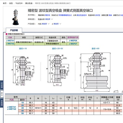 怡和达波纹型真空吸盘 J-WET42/J-WET41-d10 d20 d30 d40 d50
