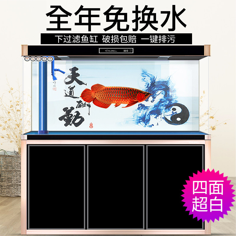 大中型鱼缸水族箱免换水客厅风水生态家用超白玻璃底下过滤金鱼缸