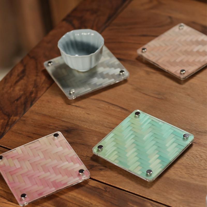 diy篾匠姑娘渐变色杯垫垫竹编材料高端手工团建隔热创意礼品手作