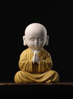 创意陶瓷人物可爱小和尚禅意摆件茶室茶空间茶桌面装饰品茶道摆设