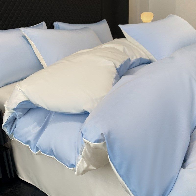 轻奢水洗冰丝四件套纯色被套床单床上用品三件套简约大气四季通用