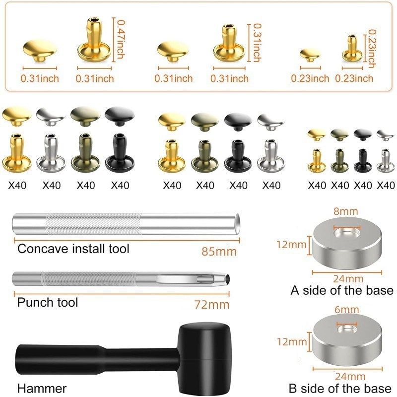 480套双面铆钉配4件安装工具锤子皮革撞钉装饰纽扣双帽铆钉供跨境,纺织面料/辅料/配套,其他纺织辅料,淘宝优惠券,粉丝福利购,淘宝优惠卷