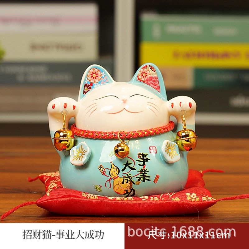 陶瓷招财猫摆件开业存钱储蓄罐小号号陶瓷店铺家居礼品可存可取