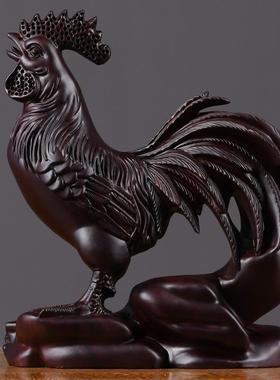 黑檀木雕大公鸡摆件花梨十二生肖木头鸡家居客厅装饰品开业乔迁
