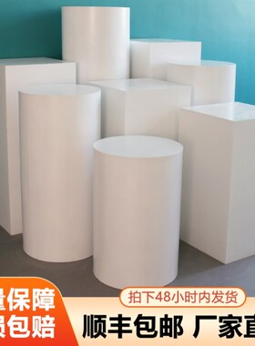 定制展厅专用地台工艺品展示台圆柱烤漆展示台展会厅哑光圆形立柱