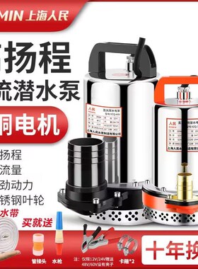 上海人民12V24V48V60V72V直流潜水泵抽水泵家用农用刷车电动车