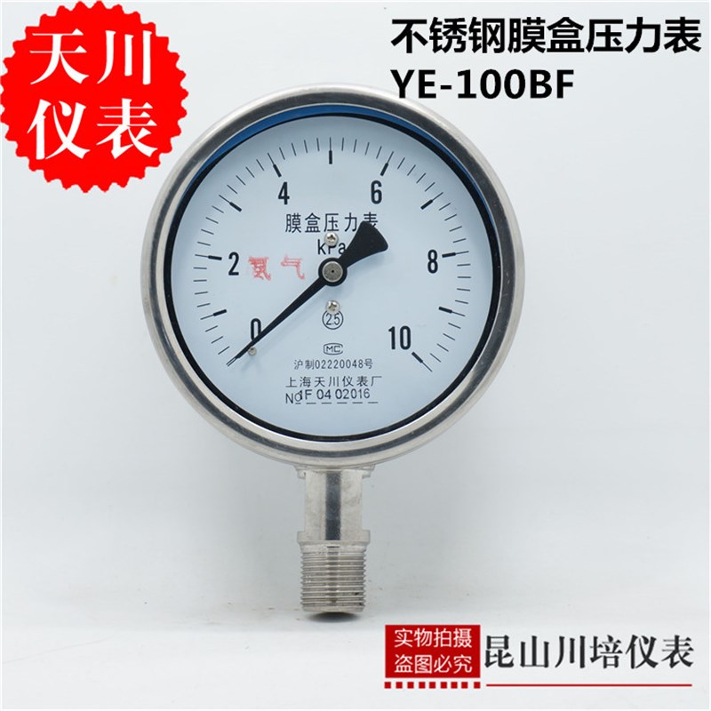 上海天川仪表厂不锈钢膜盒压力表YE-100BF耐高温防腐微压表千帕
