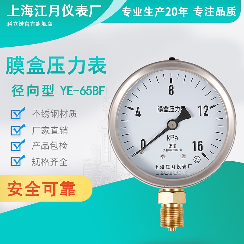 不锈钢外壳膜盒压力表 YE100微压表气压负压表0-16KPA25KPA天然气