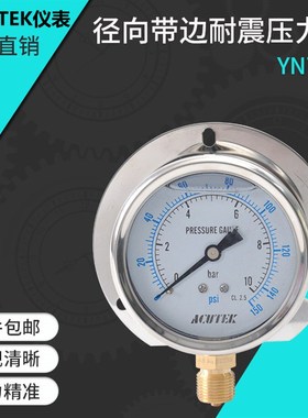 径向后边耐震压力表 YN75T 10bar G3/8船用 油压 抗震 防震压力表
