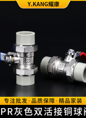 灰色ppr全铜阀门20 25 32 ppr灰色双活接球阀4分6分双活接铜阀门