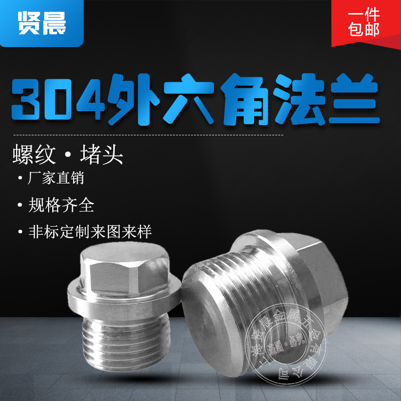 304不锈钢堵头外六角法兰面带边管堵油塞闷头M8*1-M36*1.5G1/8-2