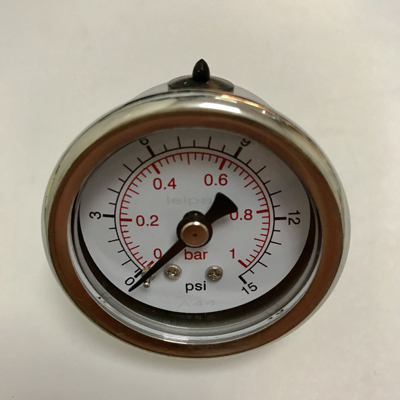 1bar 15psi 轴向不锈钢壳压力表 铜接头ZG1/8 背后外壳41mm 前47