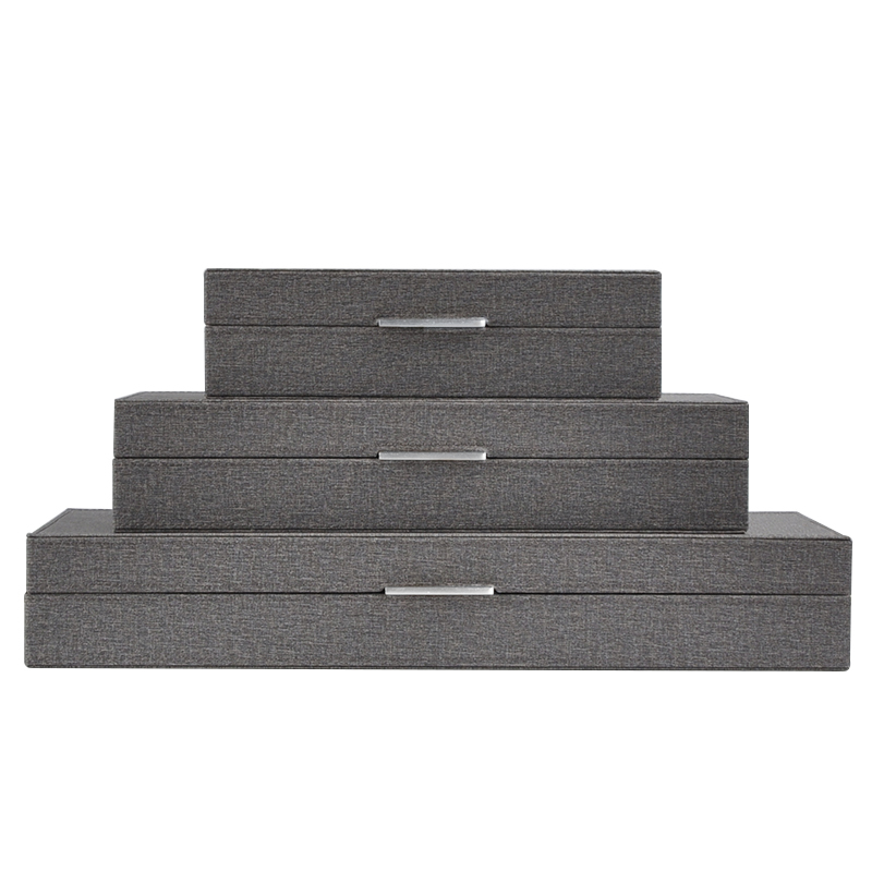 样板房现代简约卧室床头柜妆台麻布首饰盒装饰储物套盒摆件装饰品