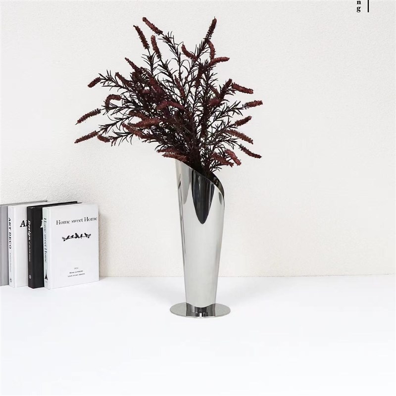 现代简约金属直筒花瓶假花摆件样板间家居客厅桌面插花器软装饰品