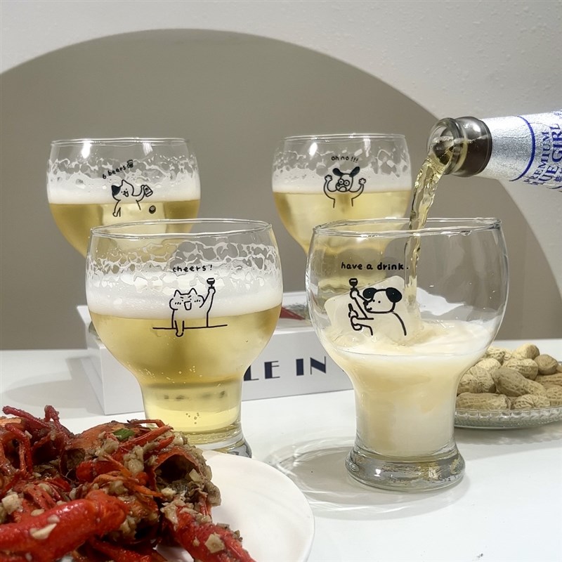 原创小狗扎啤杯玻璃杯大容量家用精酿啤酒杯果汁饮料冰咖啡杯商用
