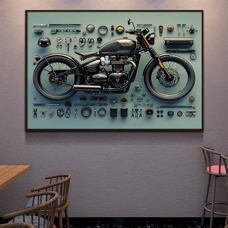 摩托车挂画高级感led带灯壁画电竞房网咖机车挂画男孩卧室装饰画