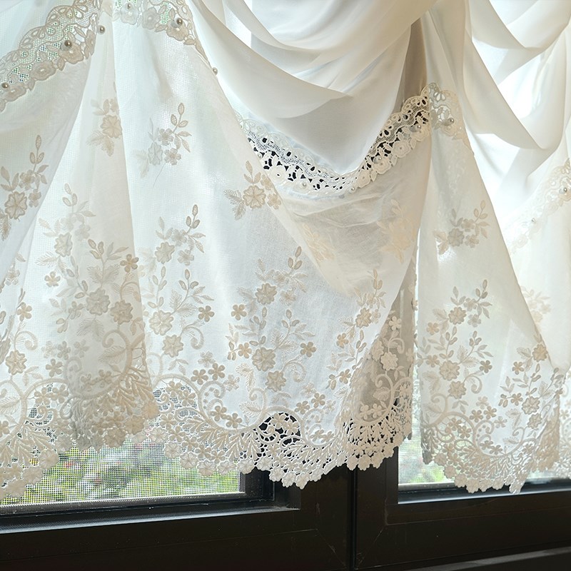 法式刺绣镂空提拉帘门帘半帘窗帘短款帘隔断帘厨房窗户屏风遮挡