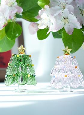 淄博琉璃拉丝圣诞树摆件纯手工挂丝粉色少女心桌面摆放装饰品礼物