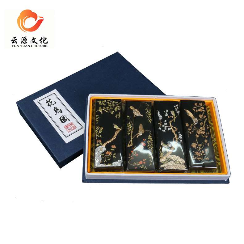 墨条墨锭墨块花鸟图墨条盒装套装4两老胡开文墨书法作品研磨墨汁